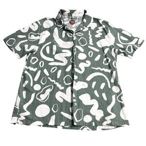 Common People Men's Shirt  100% Cotton Green White‎ Surf Button Up Large Gauzy